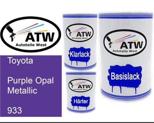 Toyota, Purple Opal Metallic, 933: 500ml Lackdose + 500ml Klarlack + 250ml Härter - Set, von ATW Autoteile West.